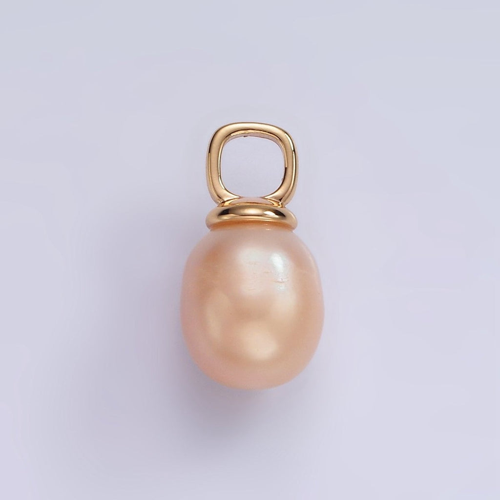 14K Gold plated Pink Freshwater Pearl Drop Square Pendant in Gold & Silver | P1659