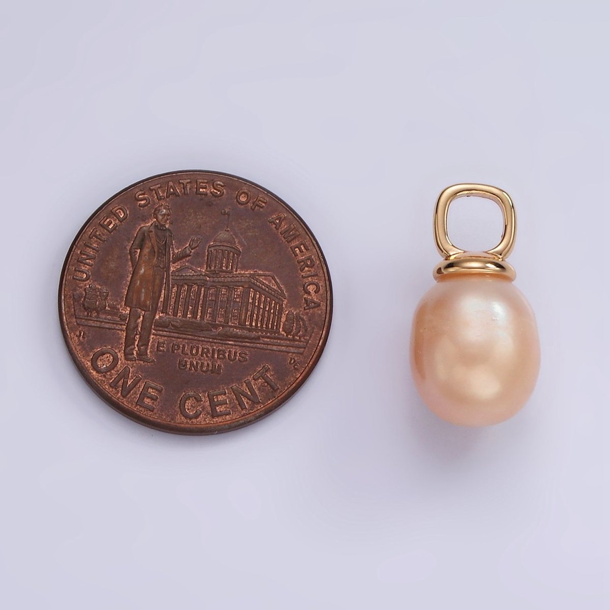 14K Gold plated Pink Freshwater Pearl Drop Square Pendant in Gold & Silver | P1659