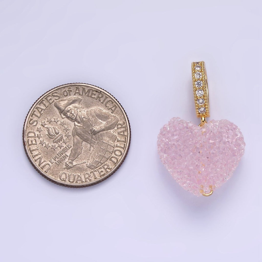 14K Gold plated Pink Heart Jelly Sugar Pendant | AA1311 - DLUXCA