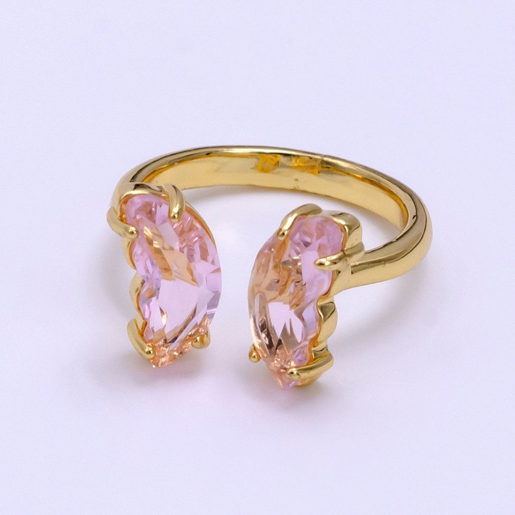 14K Gold plated Pink, Iridescent AB CZ Butterfly Wrap Ring | O1281 O1901 - DLUXCA