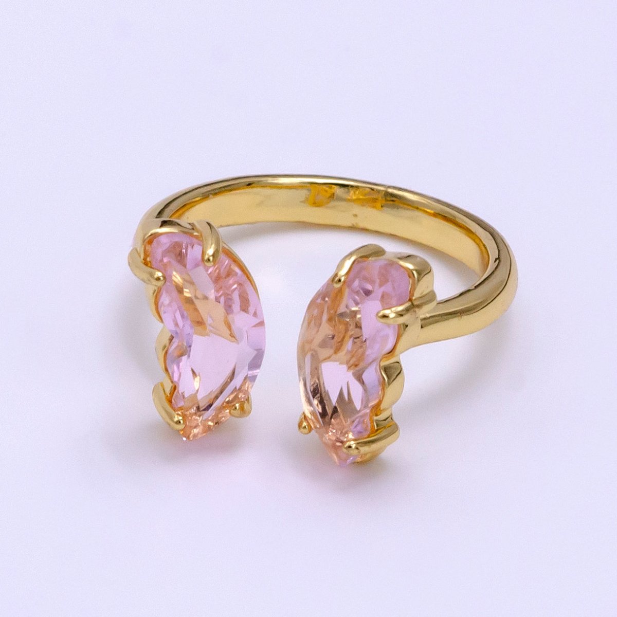 14K Gold plated Pink, Iridescent AB CZ Butterfly Wrap Ring | O1281 O1901 - DLUXCA