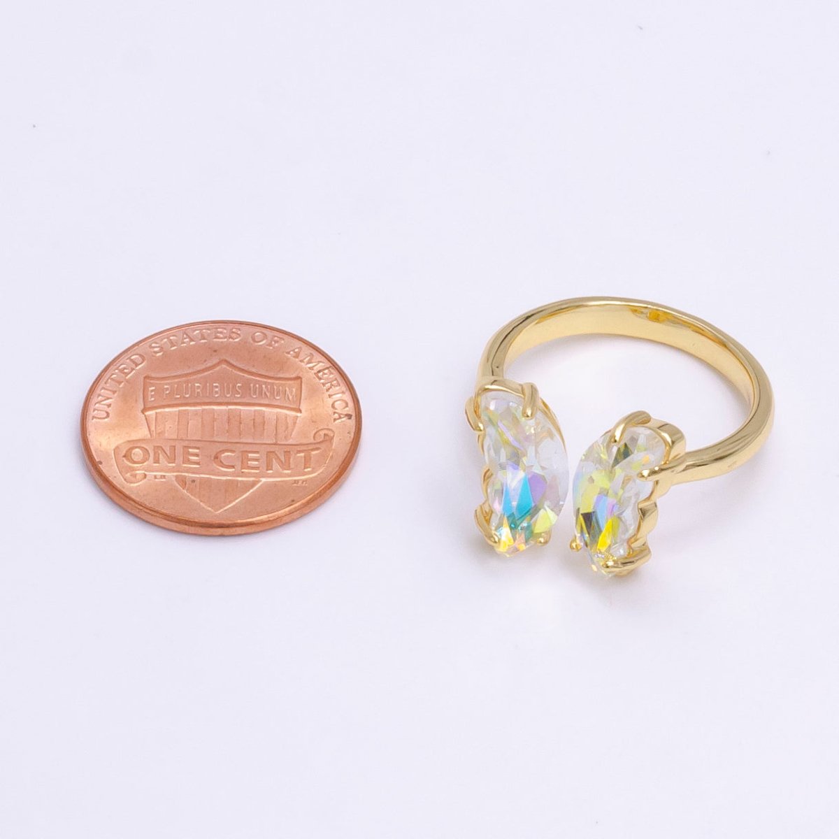 14K Gold plated Pink, Iridescent AB CZ Butterfly Wrap Ring | O1281 O1901 - DLUXCA