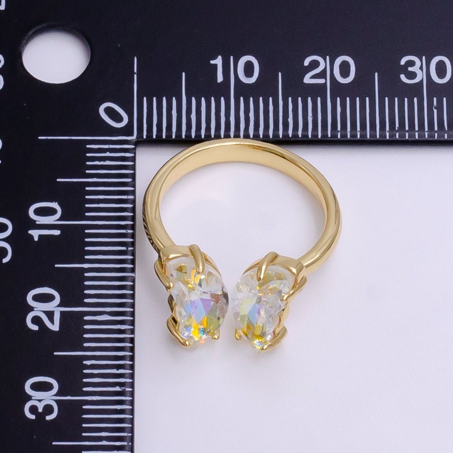 14K Gold plated Pink, Iridescent AB CZ Butterfly Wrap Ring | O1281 O1901 - DLUXCA
