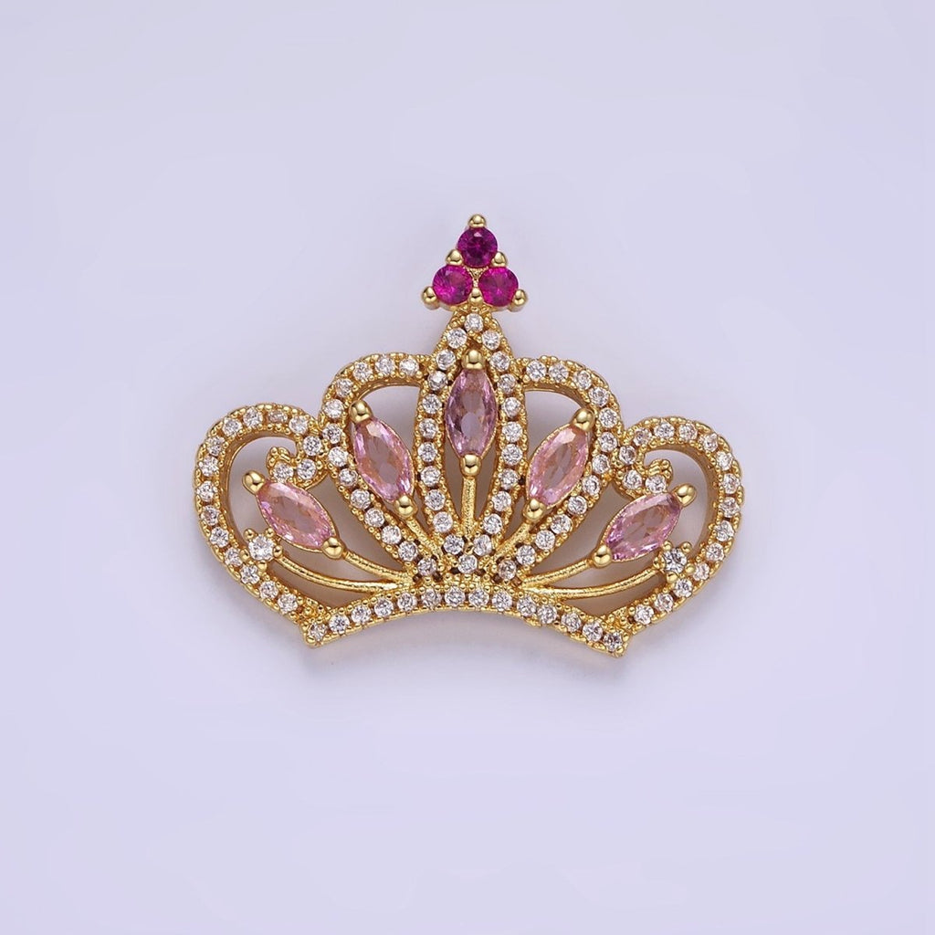14K Gold plated Pink Marquise Micro Paved CZ Open Royal Crown Pendant | AA1135 - DLUXCA