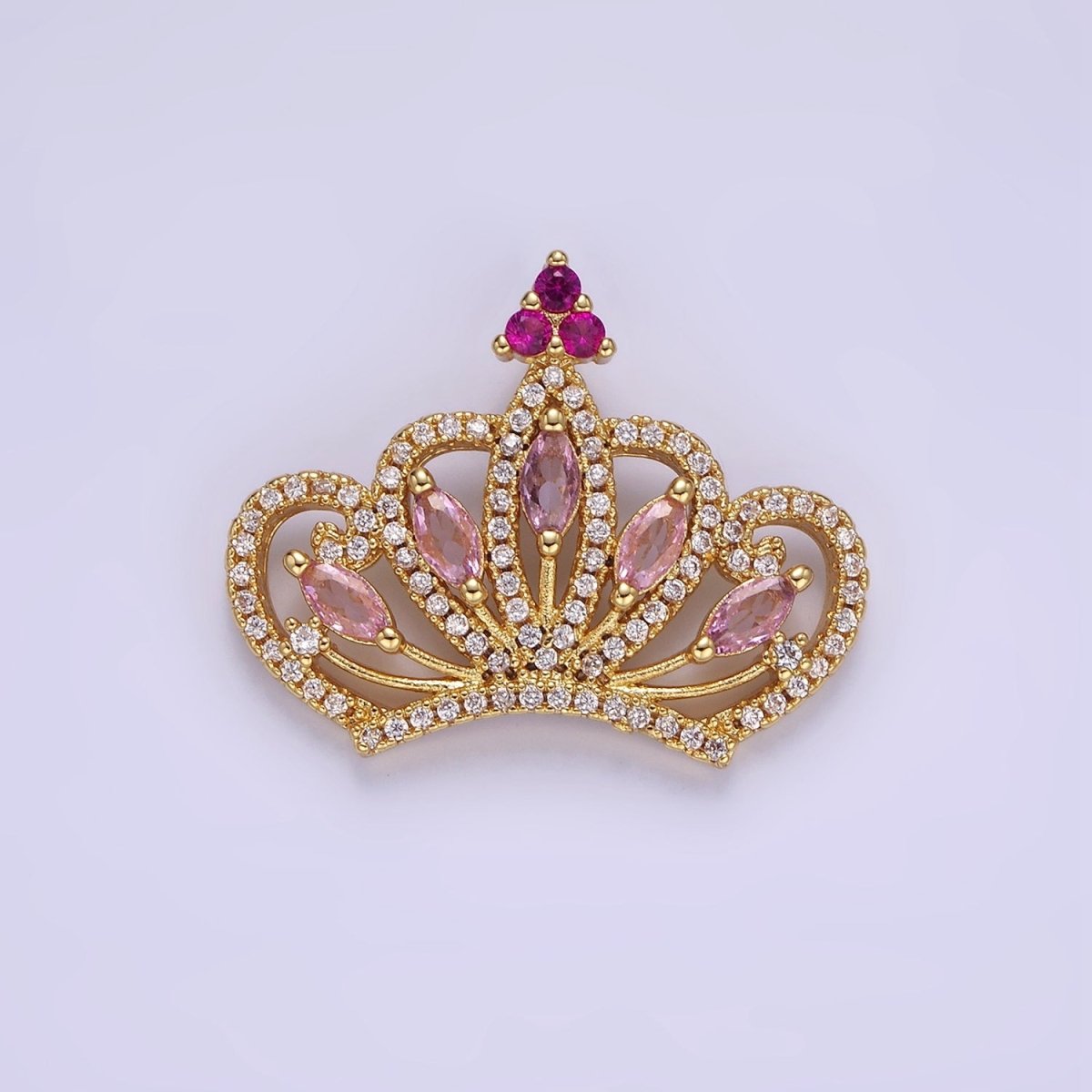 14K Gold plated Pink Marquise Micro Paved CZ Open Royal Crown Pendant | AA1135 - DLUXCA