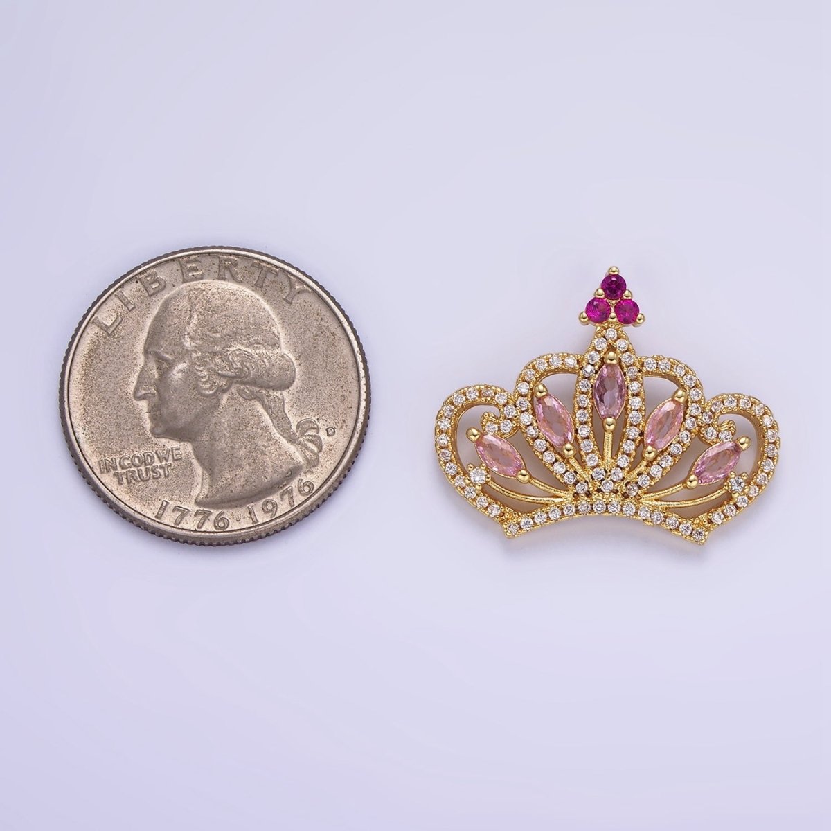 14K Gold plated Pink Marquise Micro Paved CZ Open Royal Crown Pendant | AA1135 - DLUXCA