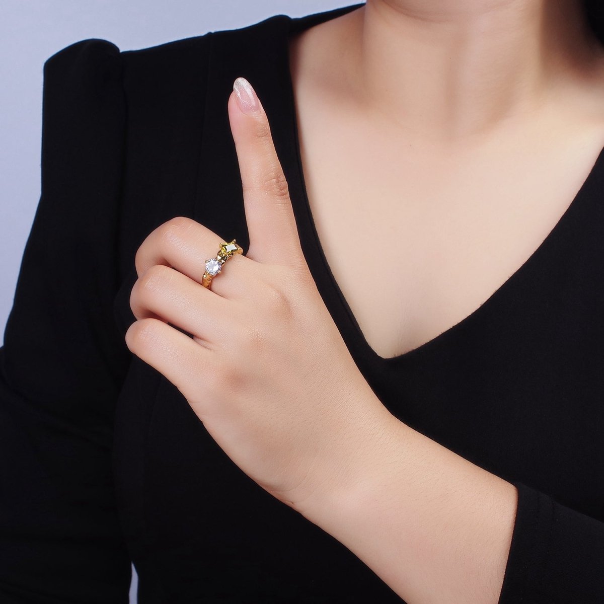 14K Gold plated Pink, Peridot Baguette CZ Molten Ring | O570 O571 - DLUXCA