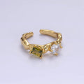 14K Gold plated Pink, Peridot Baguette CZ Molten Ring | O570 O571 - DLUXCA