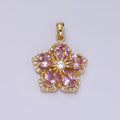 14K Gold plated Pink Petal Clear Micro Paved CZ Flower Pendant | AH049 - DLUXCA