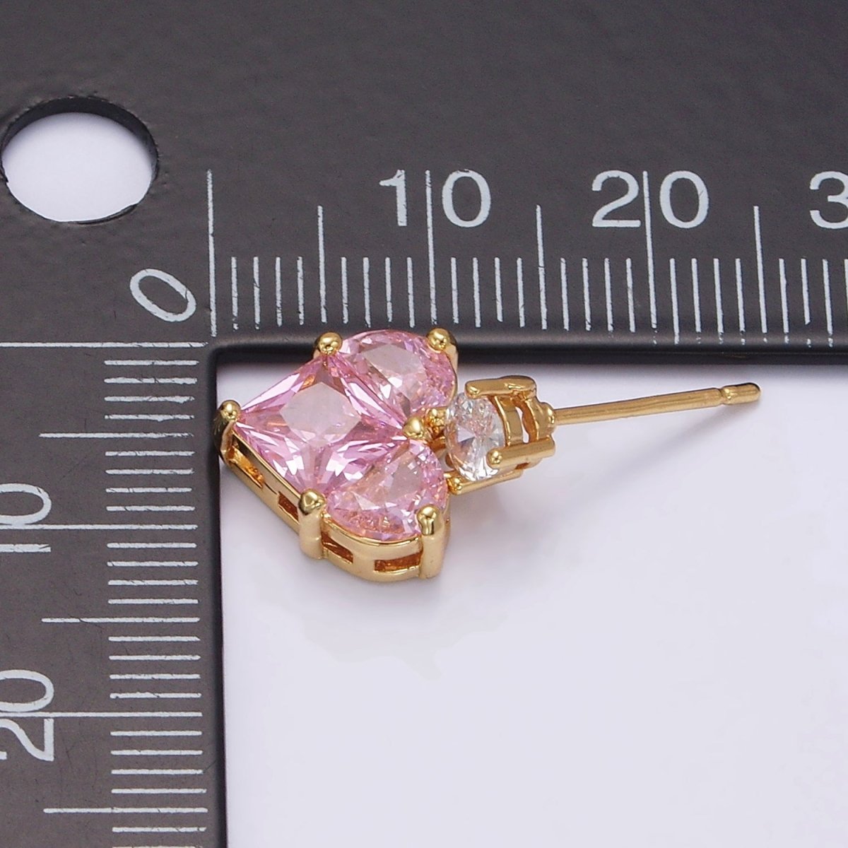 14K Gold plated Pink Pixelated CZ Heart Drop Stud Earrings | AB485 - DLUXCA