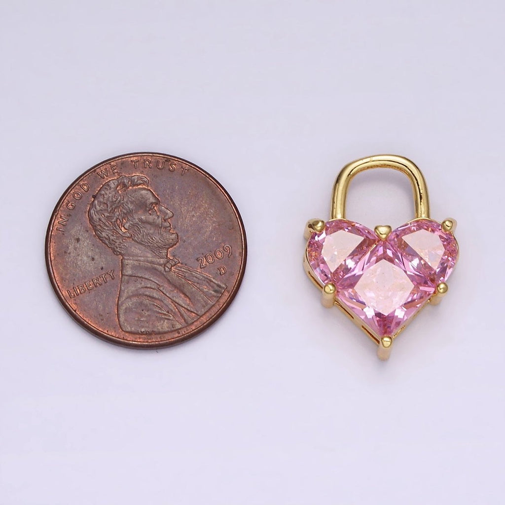 14K Gold plated Pink Pixelated Heart Locket Charm in Gold & Silver | AG-286 AG-287 - DLUXCA