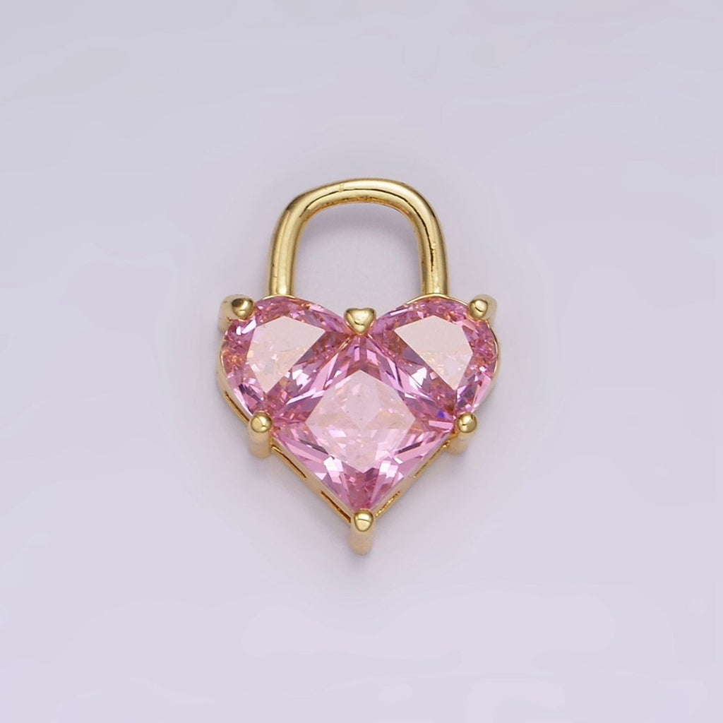 14K Gold plated Pink Pixelated Heart Locket Charm in Gold & Silver | AG-286 AG-287 - DLUXCA
