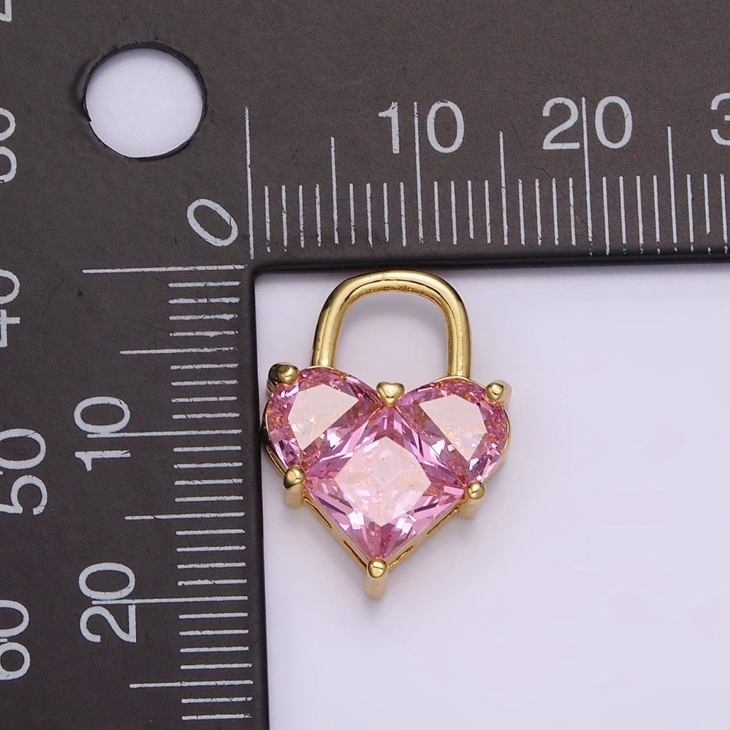 14K Gold plated Pink Pixelated Heart Locket Charm in Gold & Silver | AG-286 AG-287 - DLUXCA