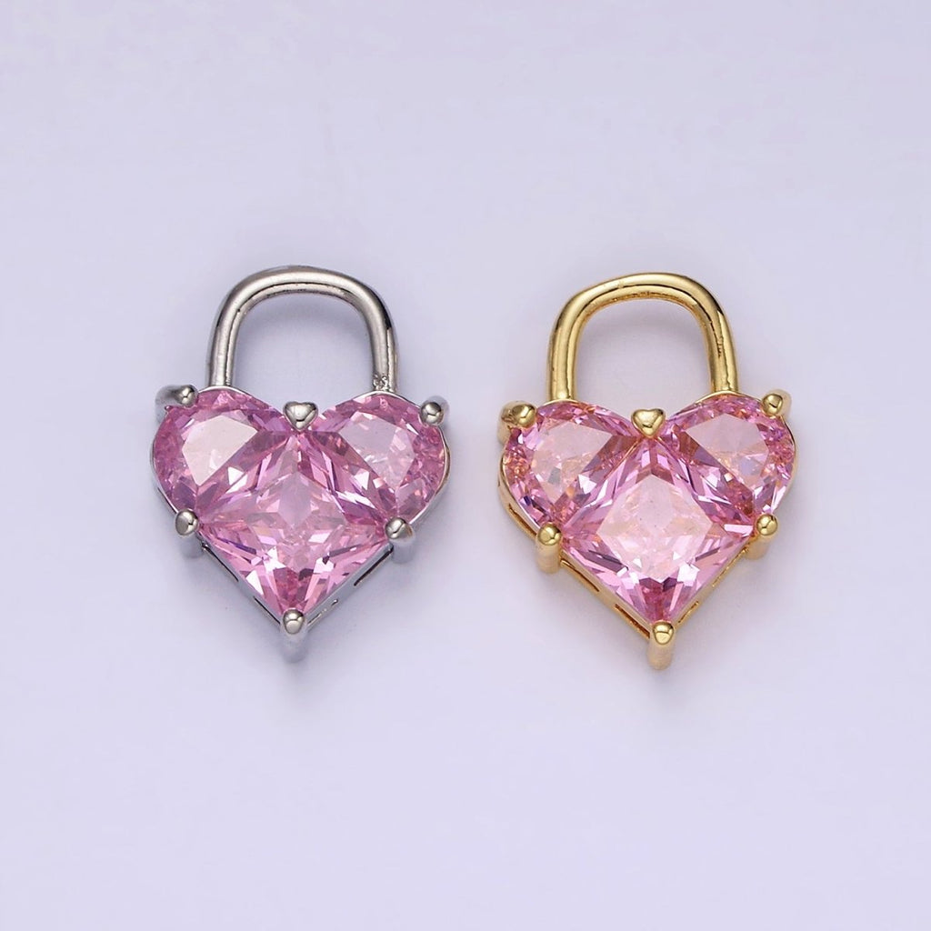 14K Gold plated Pink Pixelated Heart Locket Charm in Gold & Silver | AG-286 AG-287 - DLUXCA