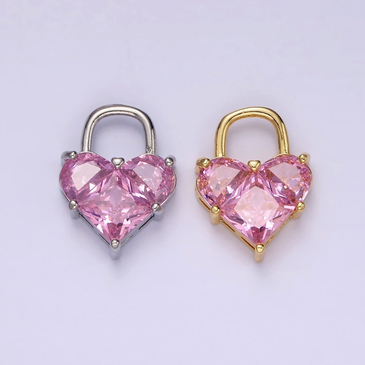 14K Gold plated Pink Pixelated Heart Locket Charm in Gold & Silver | AG-286 AG-287 - DLUXCA
