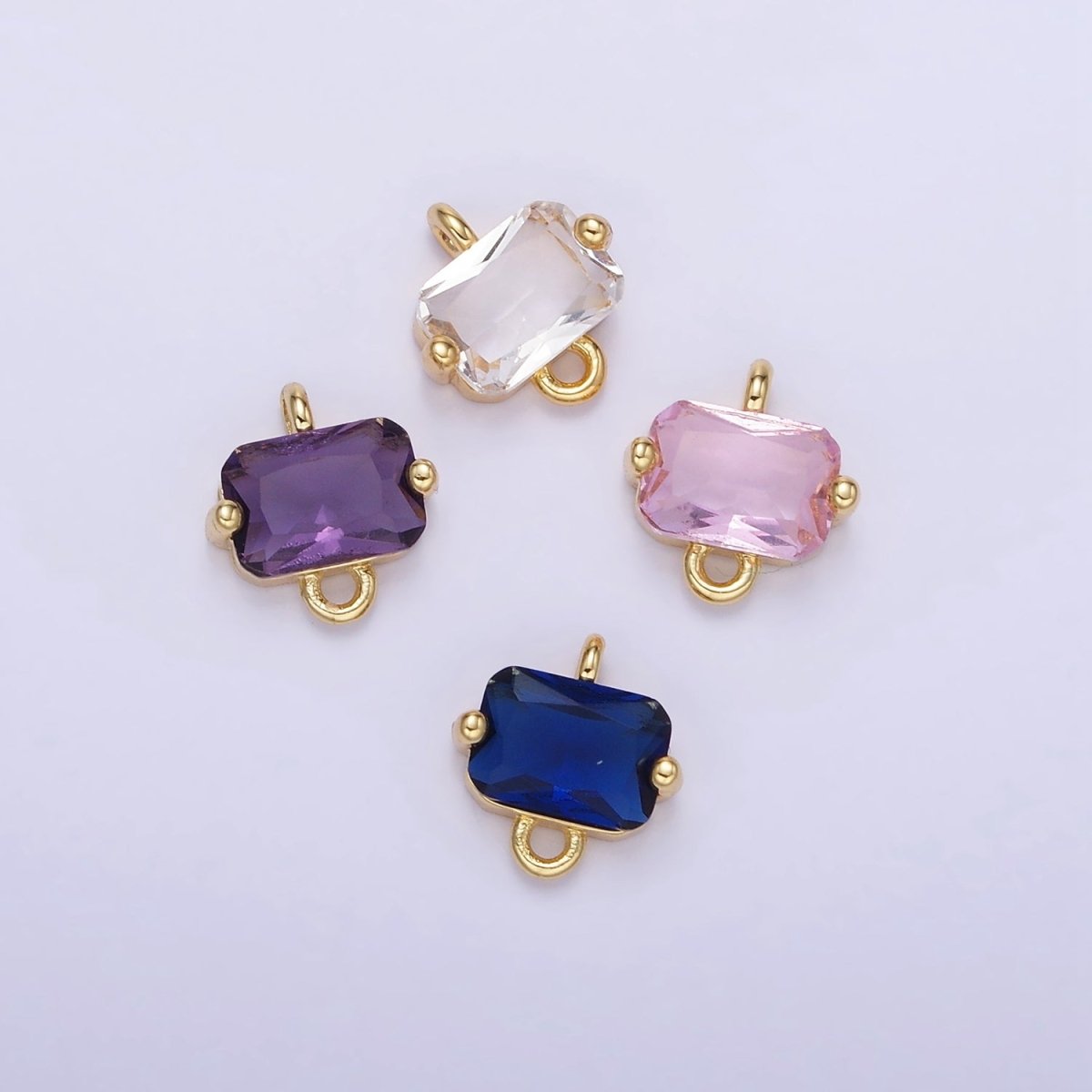 14K Gold plated Pink, Purple, Blue, Clear Multifaceted CZ Baguette Connector | G345 - G346 - DLUXCA
