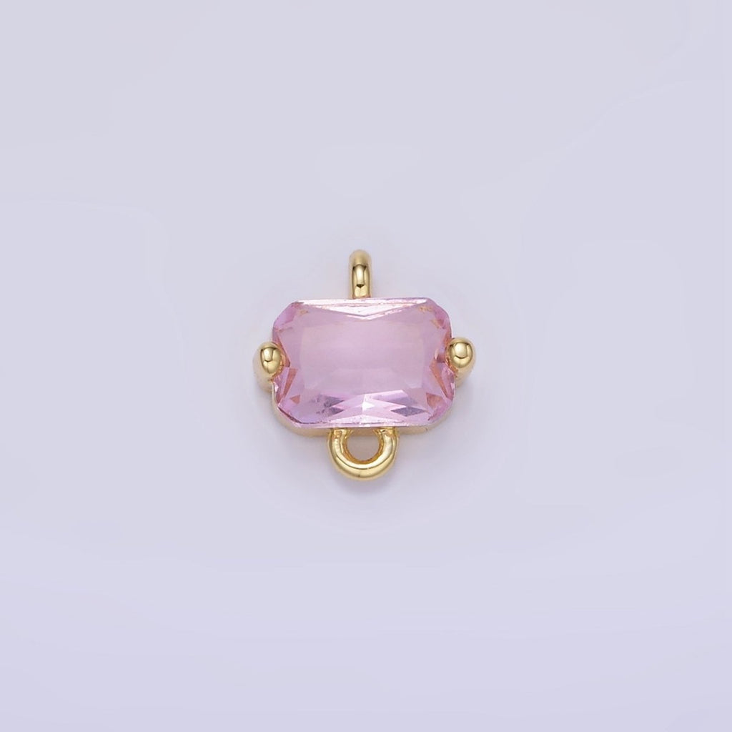 14K Gold plated Pink, Purple, Blue, Clear Multifaceted CZ Baguette Connector | G345 - G346 - DLUXCA
