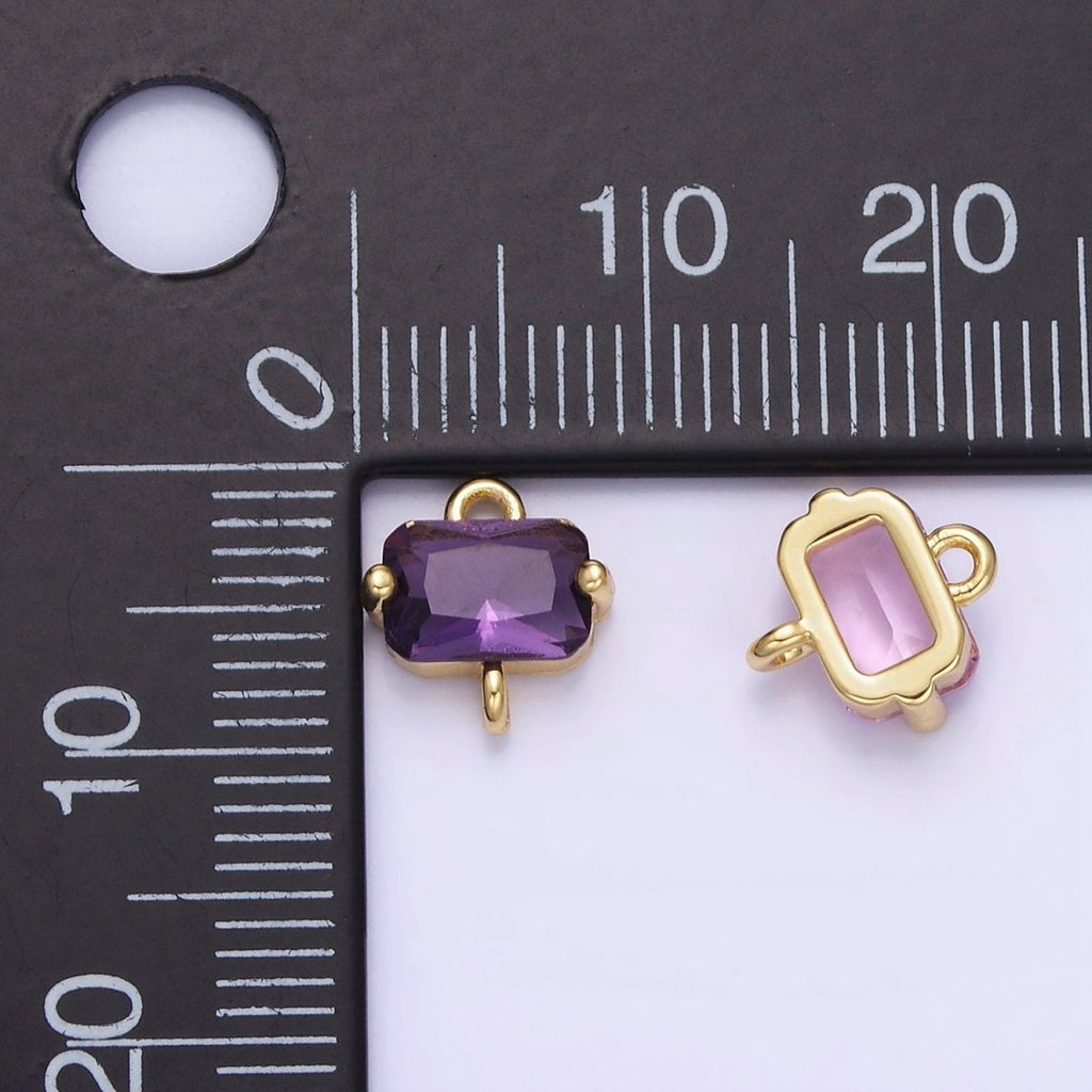 14K Gold plated Pink, Purple, Blue, Clear Multifaceted CZ Baguette Connector | G345 - G346 - DLUXCA
