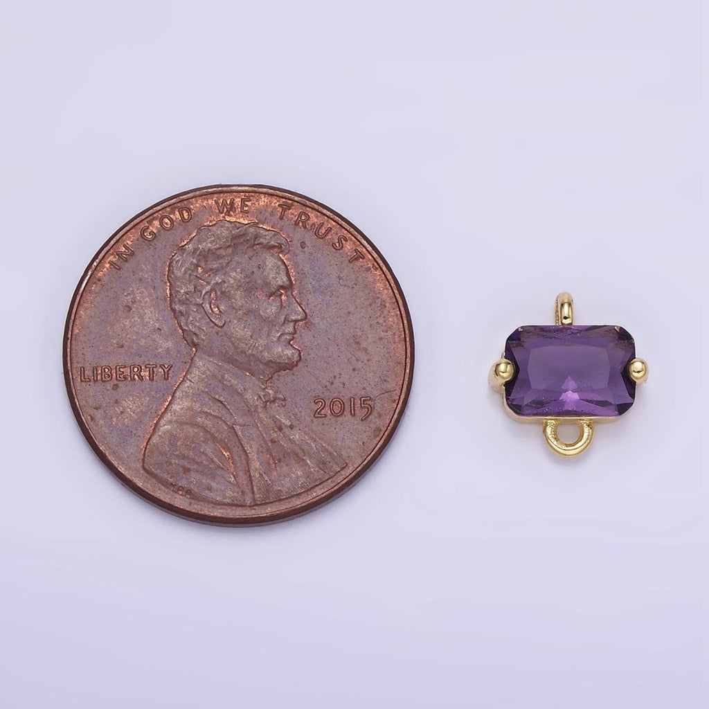14K Gold plated Pink, Purple, Blue, Clear Multifaceted CZ Baguette Connector | G345 - G346 - DLUXCA
