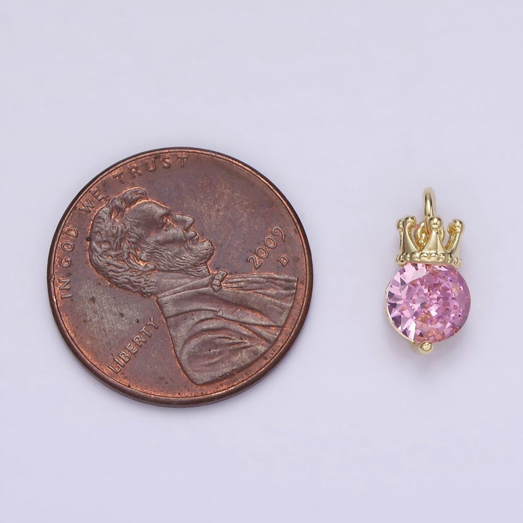 14K Gold plated Pink, Purple, Clear Round CZ Crown Add-On Charm | AG238 - AG240 - DLUXCA