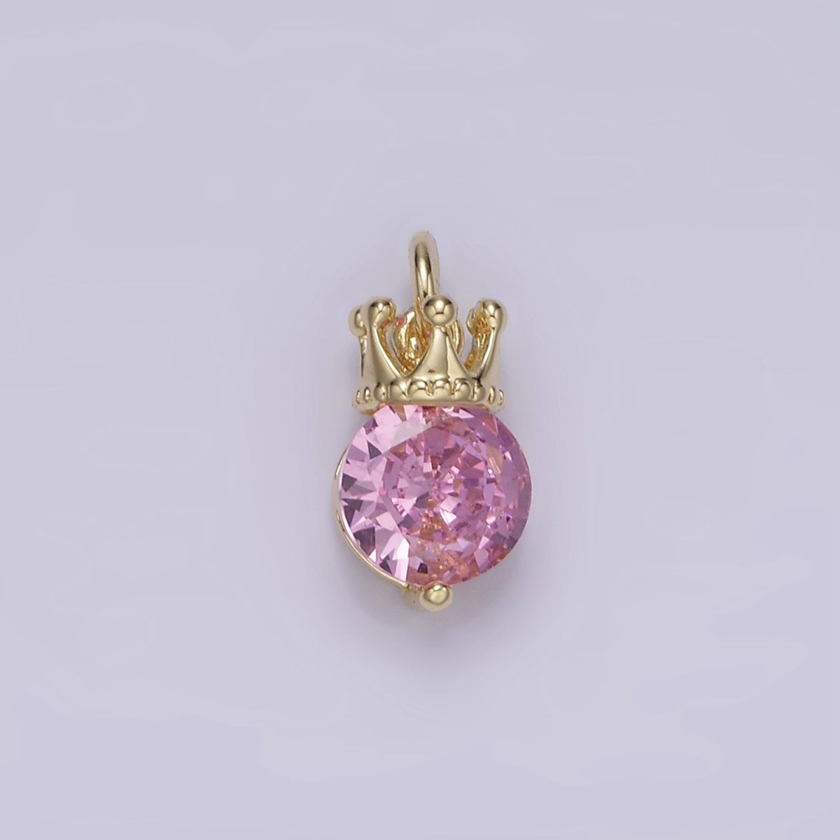 14K Gold plated Pink, Purple, Clear Round CZ Crown Add-On Charm | AG238 - AG240 - DLUXCA