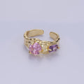 14K Gold plated Pink Purple CZ Hammered Ring in Gold & Silver | O1329 O1330 - DLUXCA
