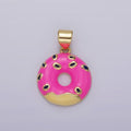 14K Gold plated Pink Sprinkle Donut Enamel Pendant | AH080 - DLUXCA