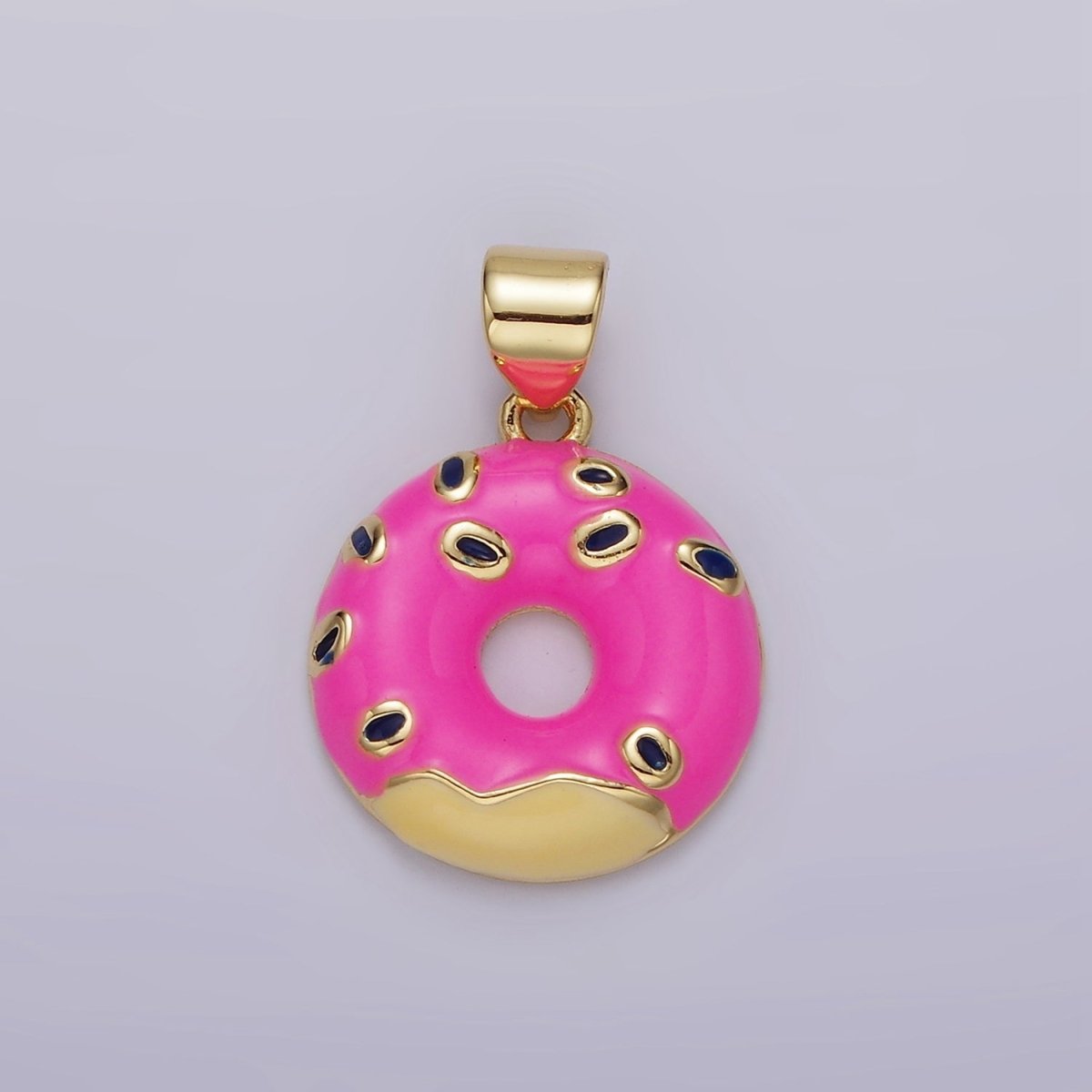 14K Gold plated Pink Sprinkle Donut Enamel Pendant | AH080 - DLUXCA