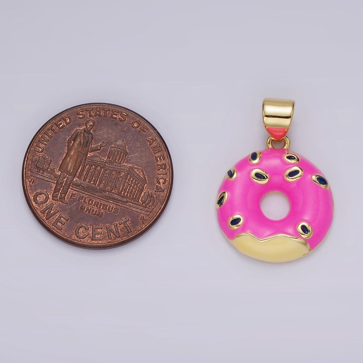 14K Gold plated Pink Sprinkle Donut Enamel Pendant | AH080 - DLUXCA