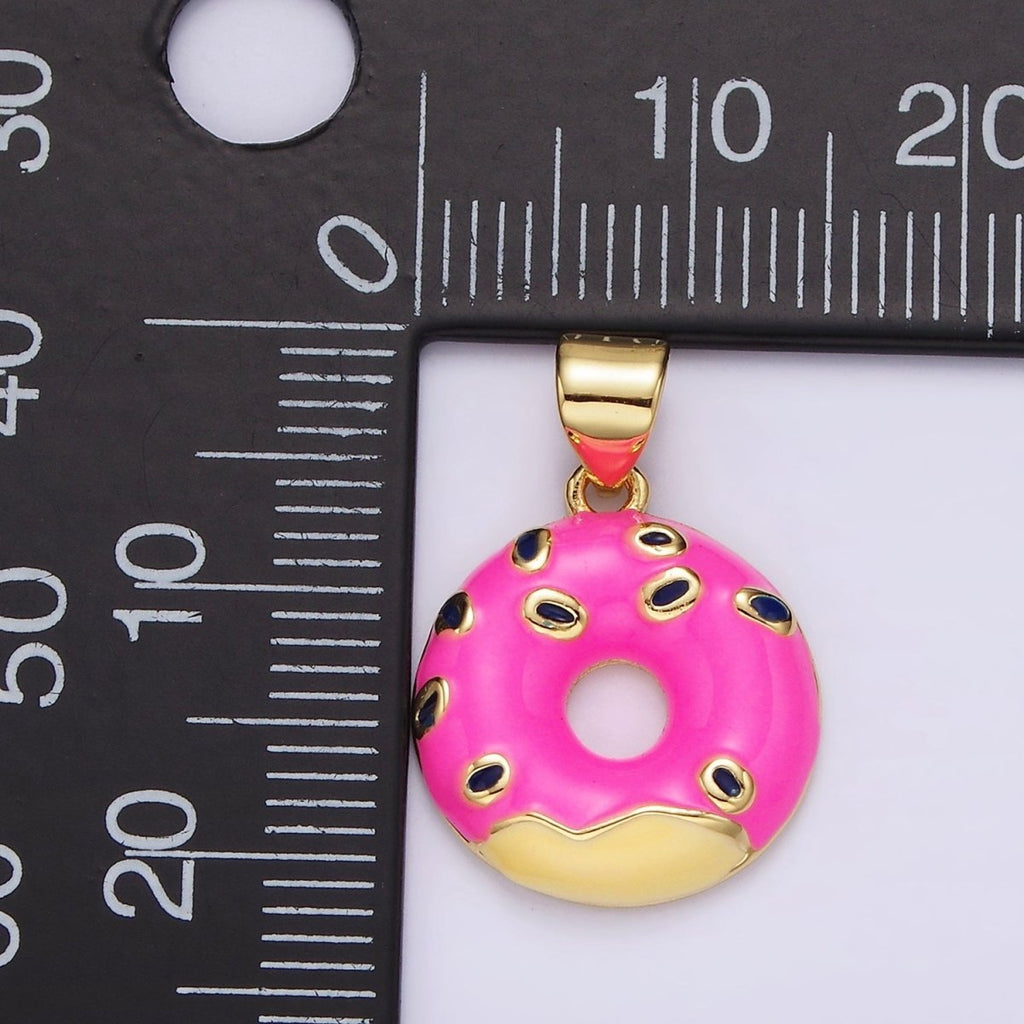 14K Gold plated Pink Sprinkle Donut Enamel Pendant | AH080 - DLUXCA