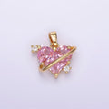 14K Gold plated Pixel Heart Pink CZ Lined Pendant | AA060 - DLUXCA