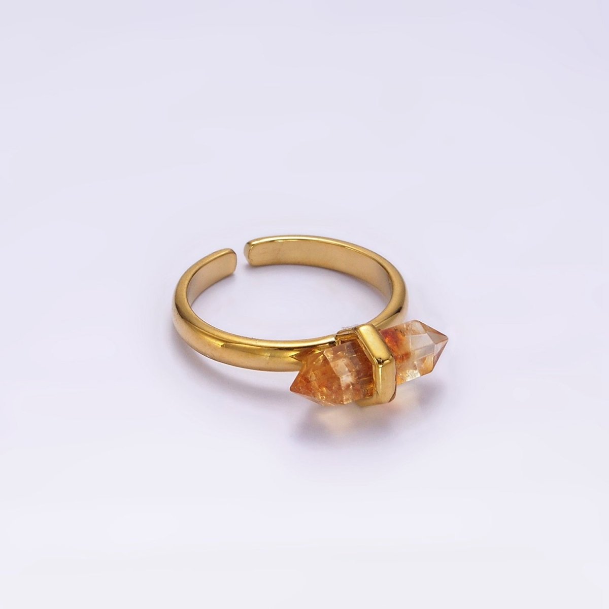 14K Gold plated Pointed Wand Citrine, Rose Quartz, Aquamarine, Amazonite, Howlite, Amethyst, Labradorite, Onyx Ring | O1043 - O1050