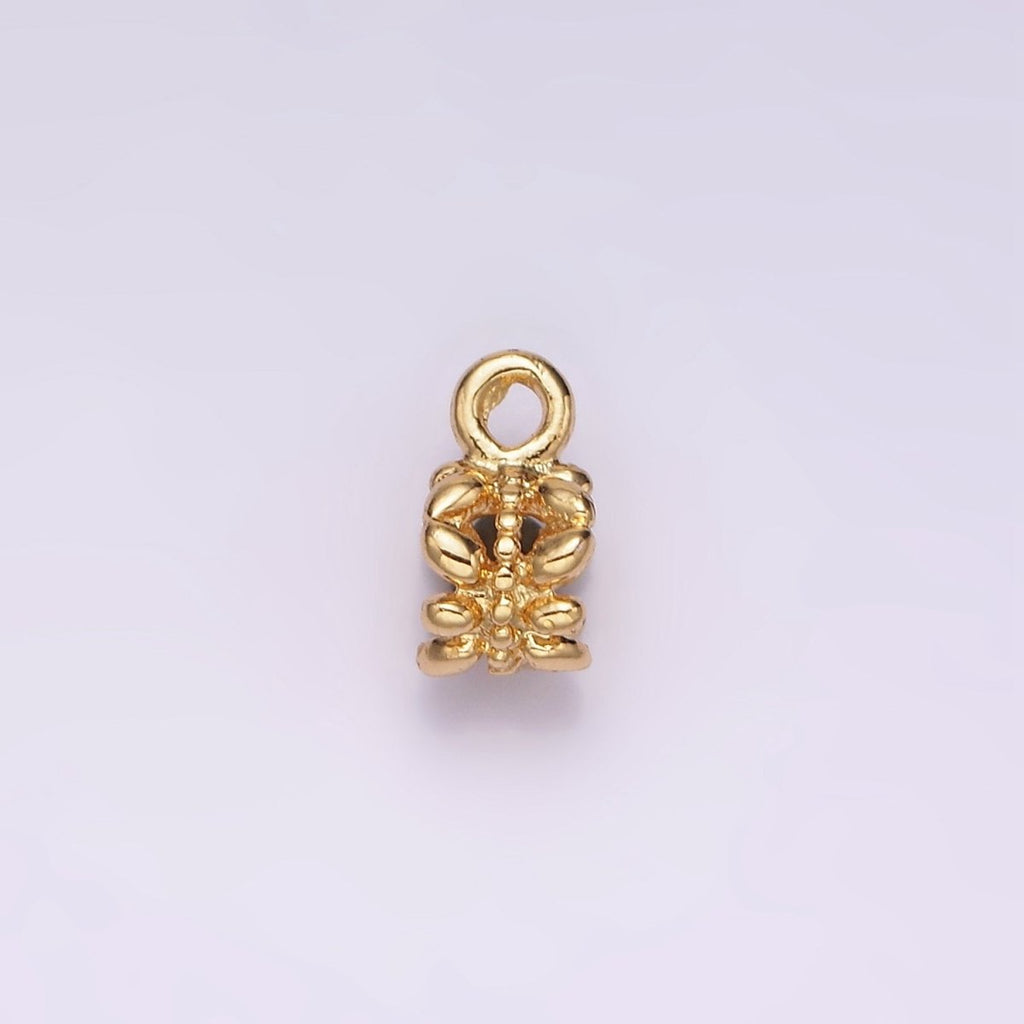 14K Gold plated Puffed Leaf Beaded Open Round Bail Jewelry Finding Supply | Z649 - DLUXCA