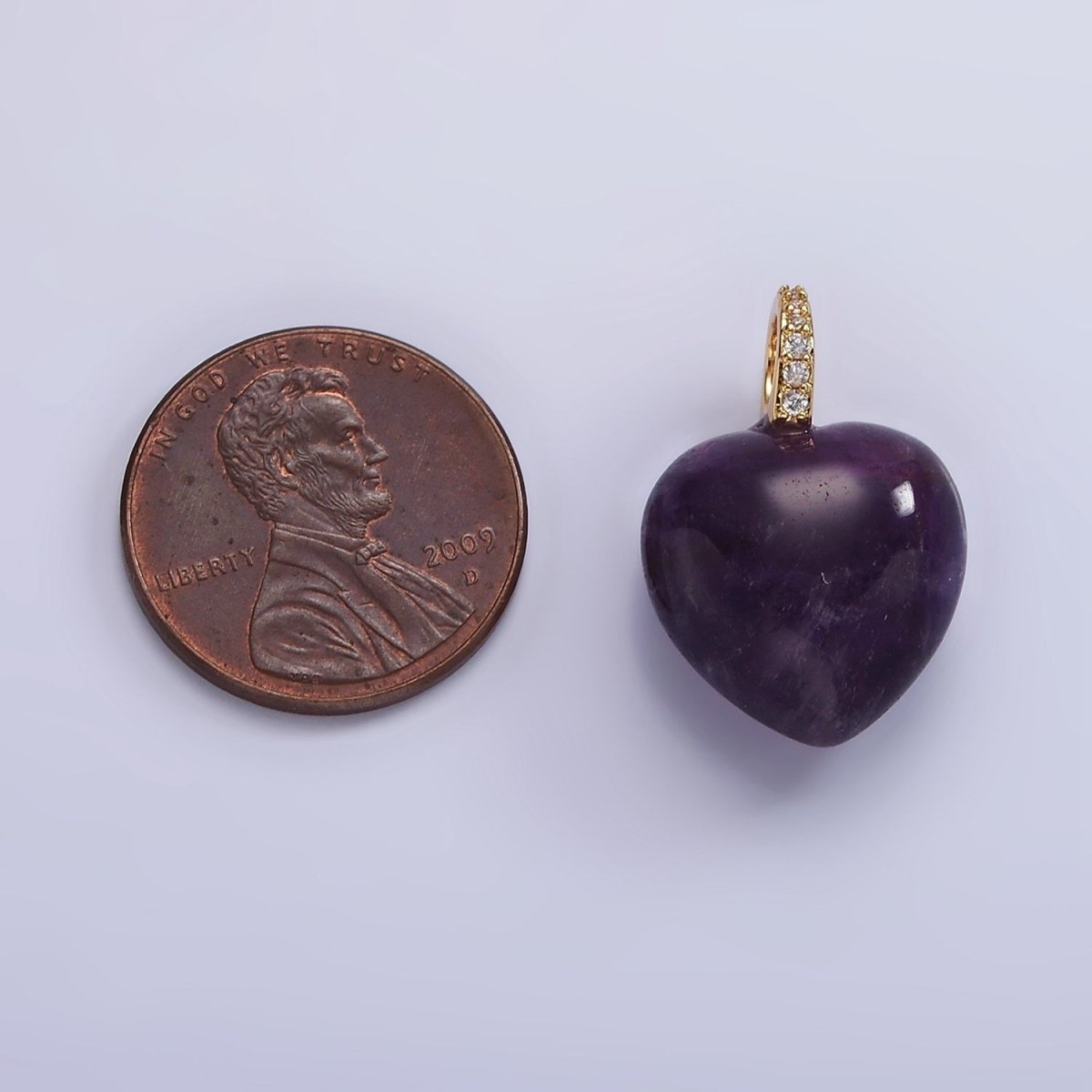 14K Gold plated Purple Amethyst Heart Micro Paved CZ Bail Pendant | AC798 - DLUXCA