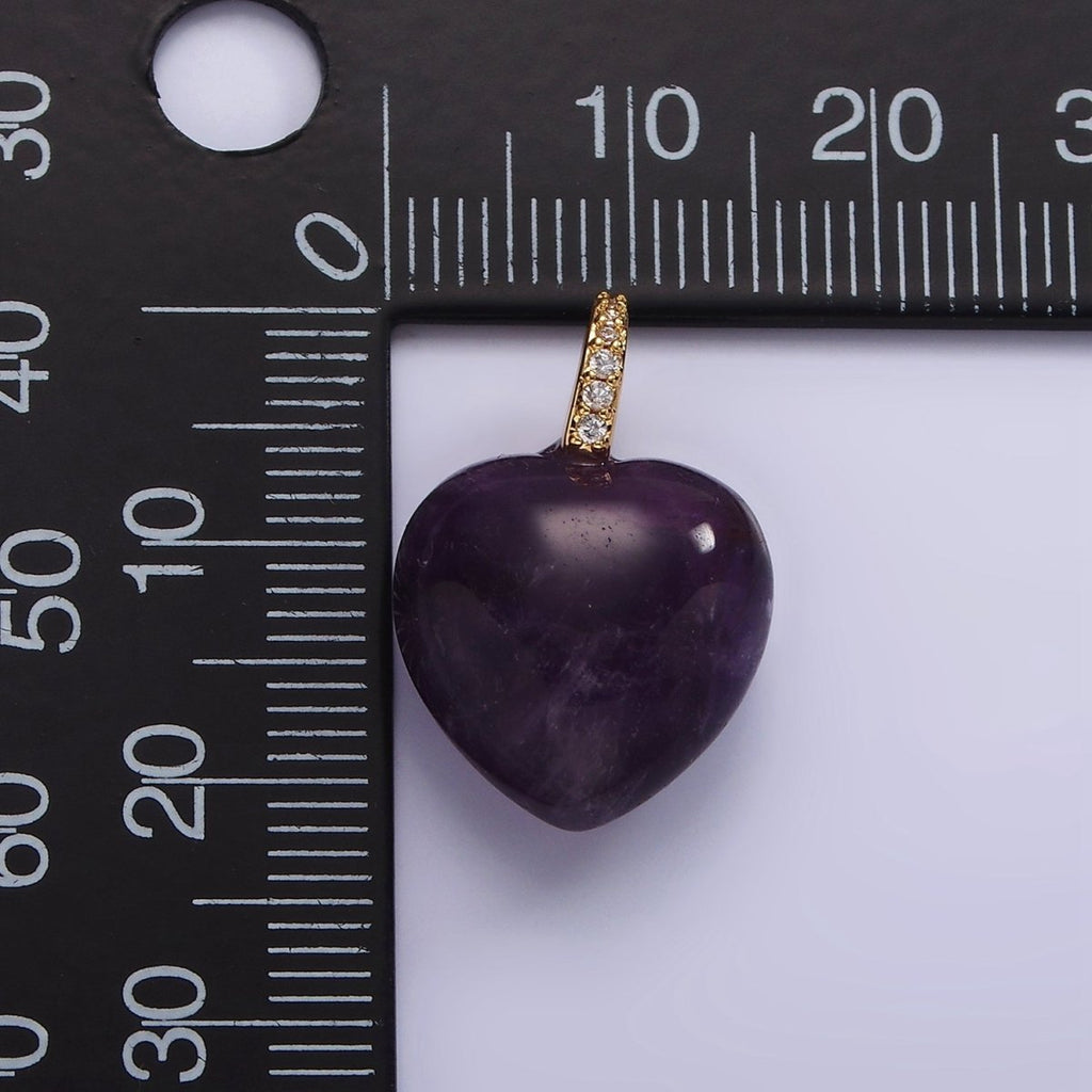 14K Gold plated Purple Amethyst Heart Micro Paved CZ Bail Pendant | AC798 - DLUXCA