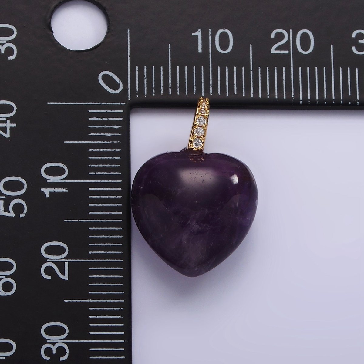 14K Gold plated Purple Amethyst Heart Micro Paved CZ Bail Pendant | AC798 - DLUXCA