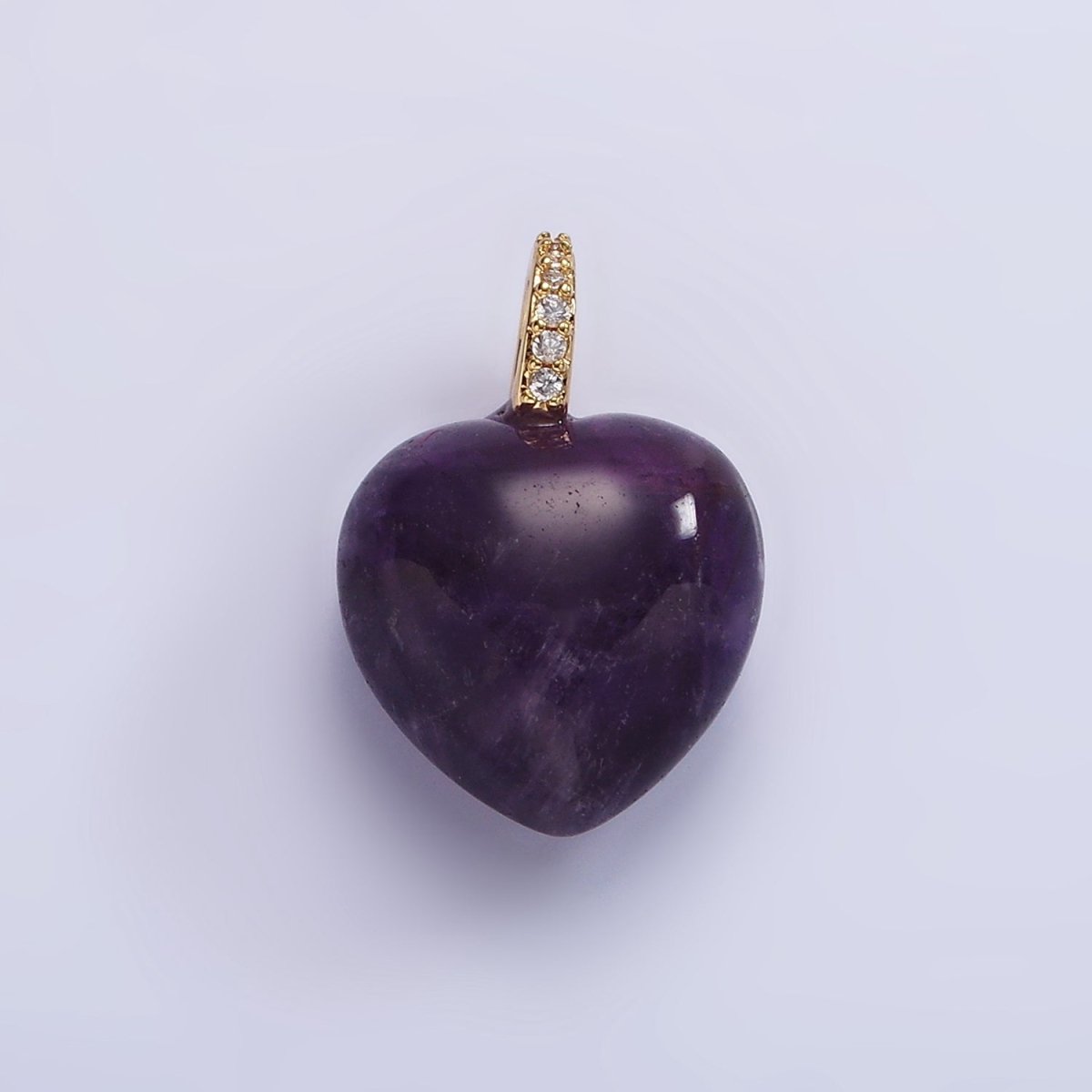 14K Gold plated Purple Amethyst Heart Micro Paved CZ Bail Pendant | AC798 - DLUXCA