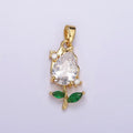 14K Gold plated Purple, Clear CZ Floral Rose Pendant | AA061