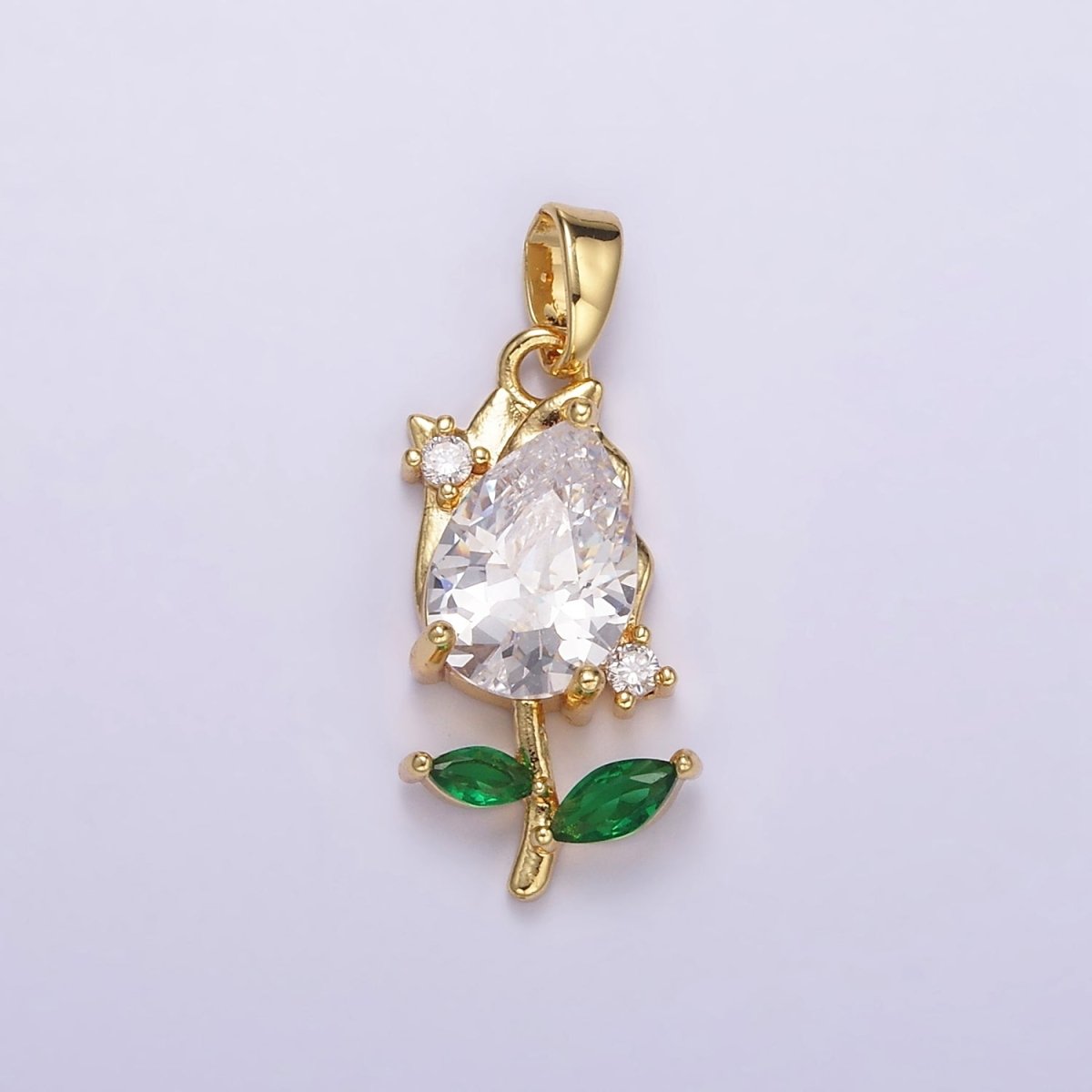 14K Gold plated Purple, Clear CZ Floral Rose Pendant | AA061