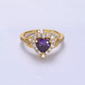 14K Gold plated Purple, Clear CZ Heart Micro Paved Ring | O-592 O-593