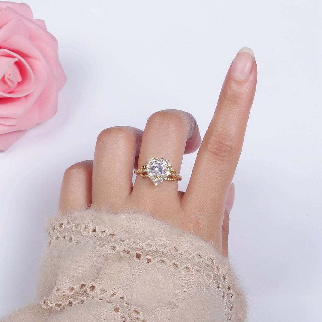 14K Gold plated Purple, Clear CZ Heart Micro Paved Ring | O-592 O-593