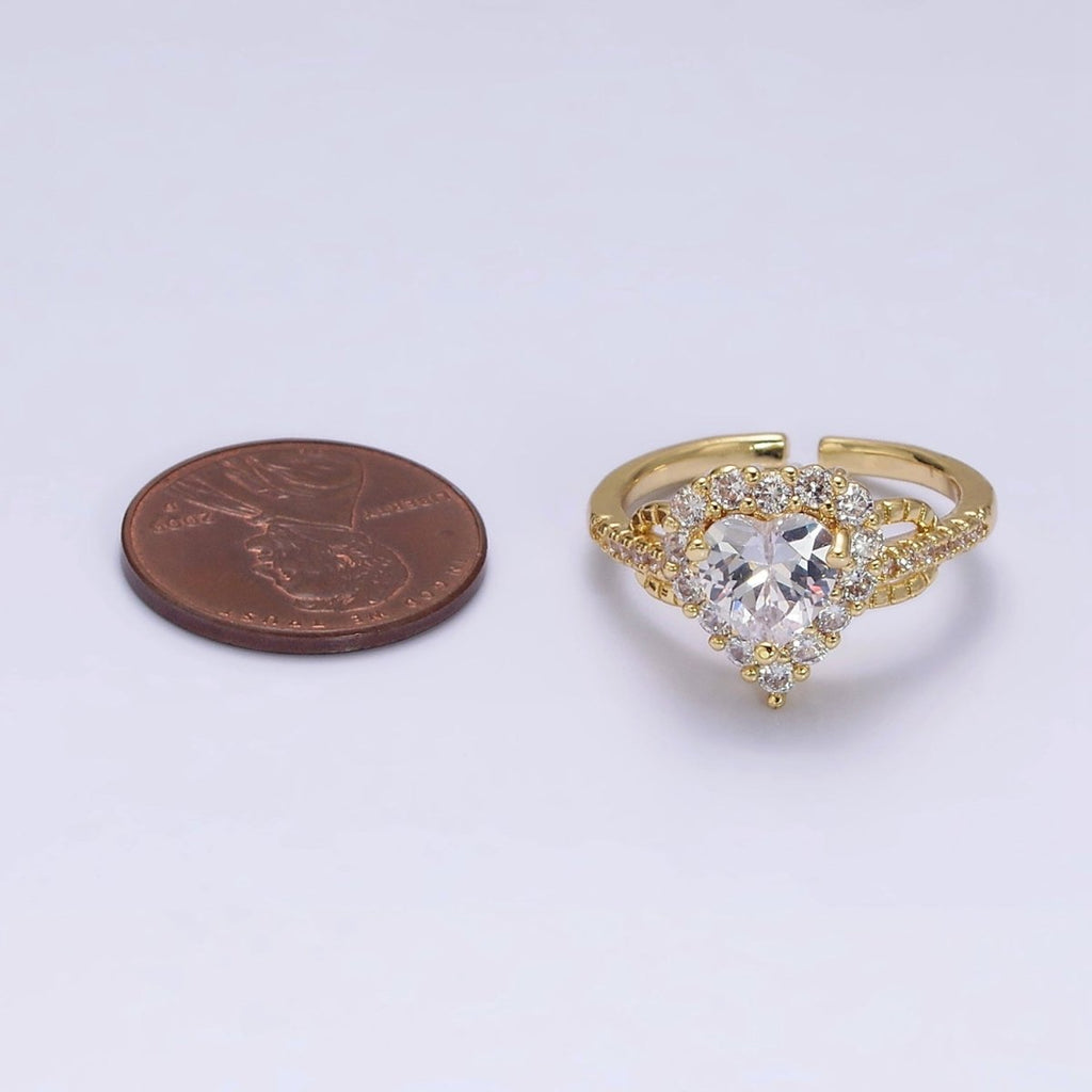 14K Gold plated Purple, Clear CZ Heart Micro Paved Ring | O-592 O-593