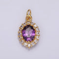 14K Gold plated Purple CZ Micro Paved Oval Add-On Charm | AG498 - DLUXCA