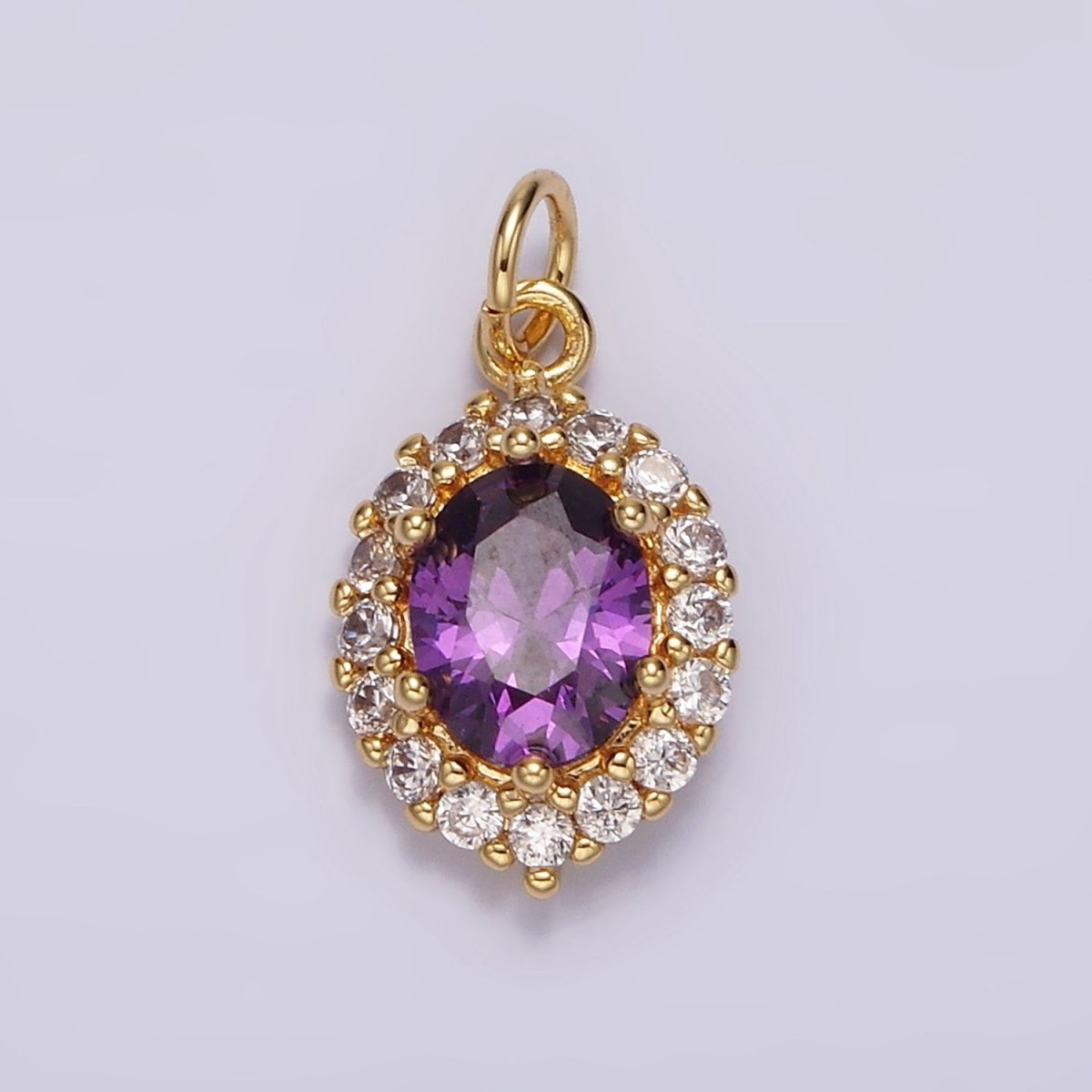 14K Gold plated Purple CZ Micro Paved Oval Add-On Charm | AG498 - DLUXCA
