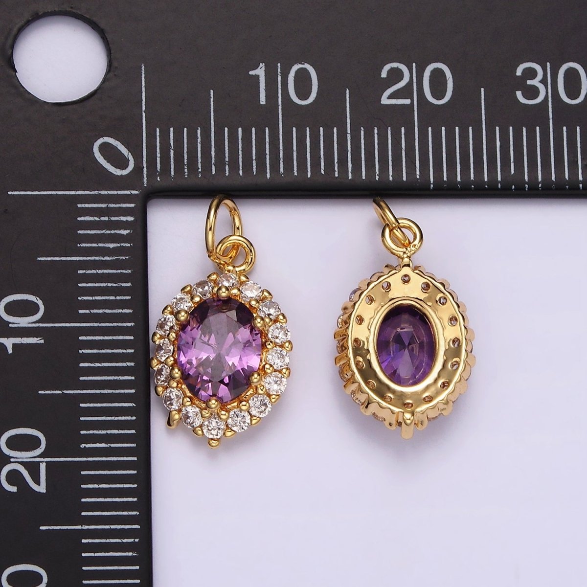 14K Gold plated Purple CZ Micro Paved Oval Add-On Charm | AG498 - DLUXCA