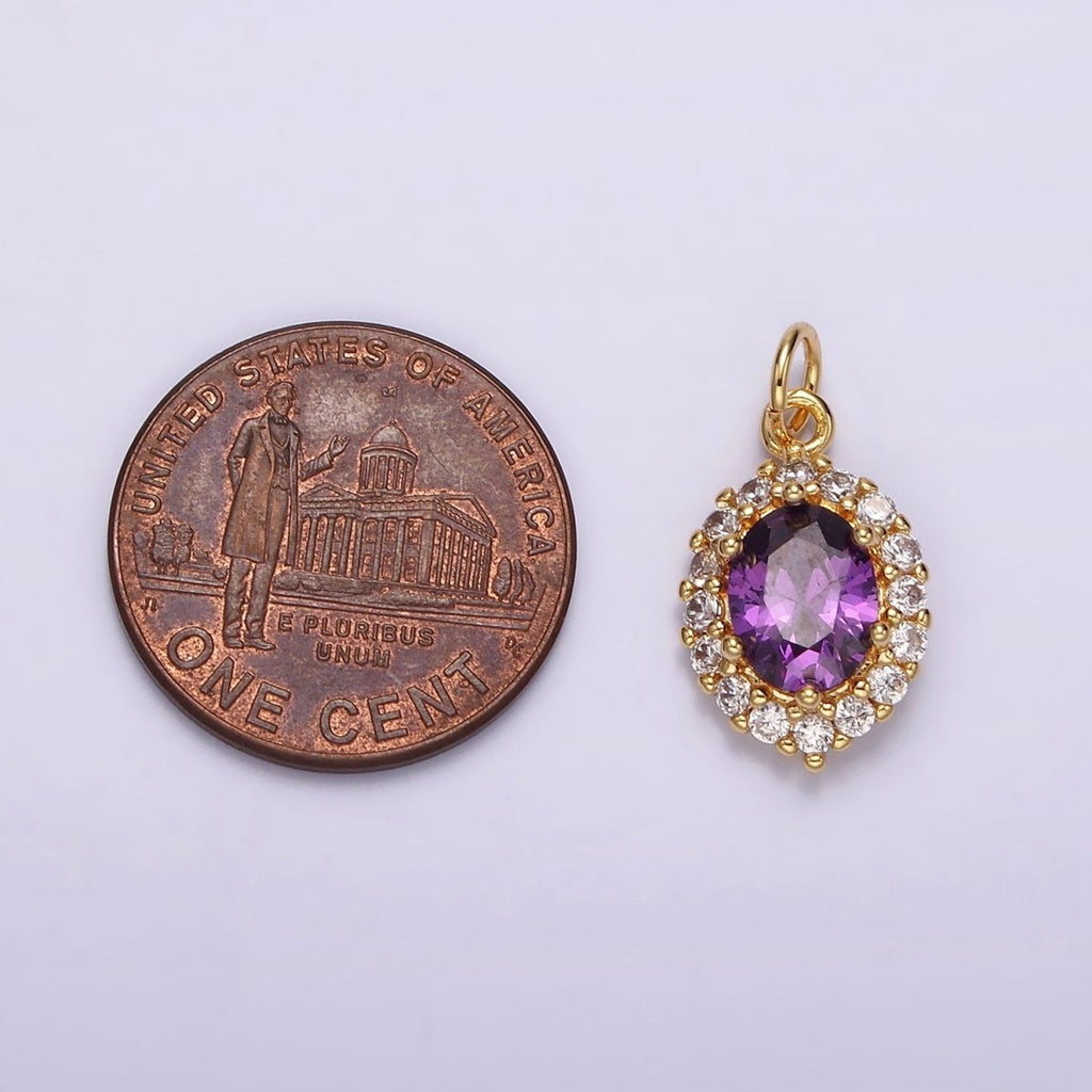 14K Gold plated Purple CZ Micro Paved Oval Add-On Charm | AG498 - DLUXCA