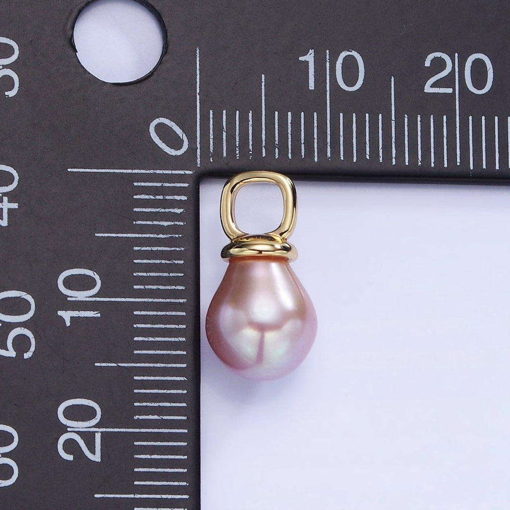 14K Gold plated Purple Freshwater Pearl Square Bail Drop Pendnat | P1739 - DLUXCA