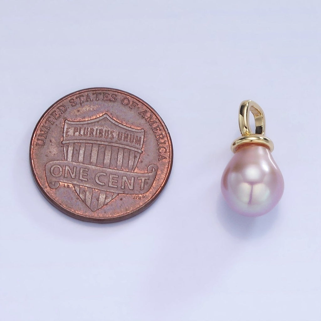 14K Gold plated Purple Freshwater Pearl Square Bail Drop Pendnat | P1739 - DLUXCA