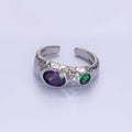 14K Gold plated Purple Green CZ Hammered Ring in Gold & Silver | O1339 O1340 - DLUXCA