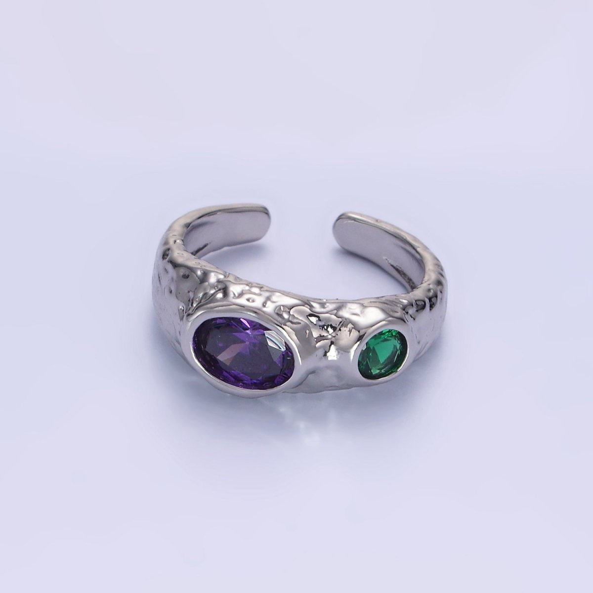 14K Gold plated Purple Green CZ Hammered Ring in Gold & Silver | O1339 O1340 - DLUXCA